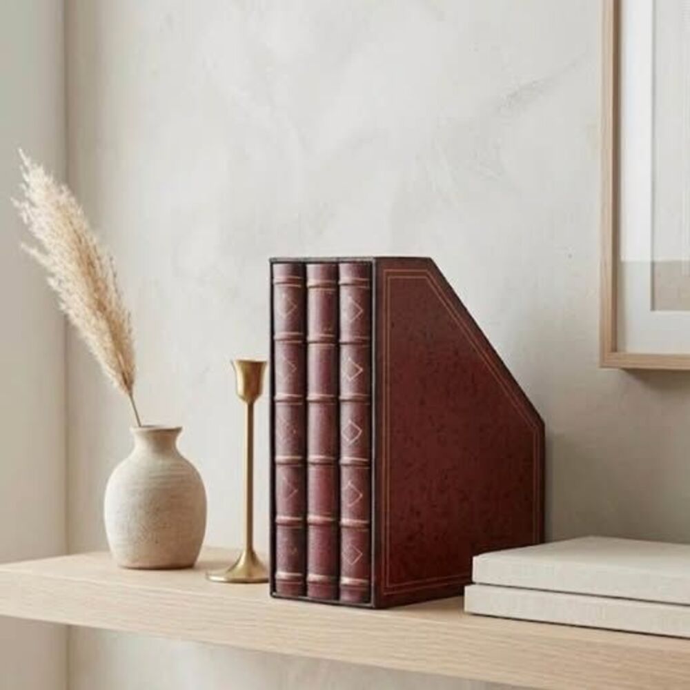 Vintage Faux Leather Books Library Decor or Bookshelf Organizer